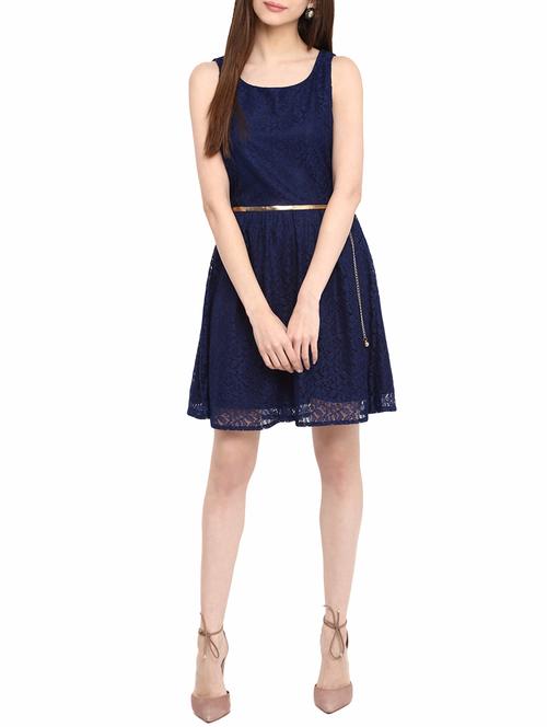 navy blue belted dress - 14531489 - Standard Image - 1