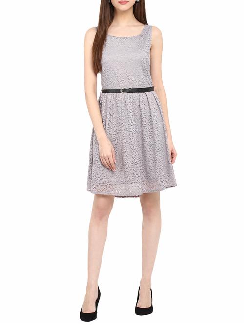 Purple lace belted dress - 14531490 - Standard Image - 1