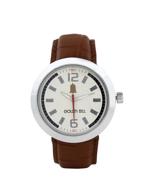 Golden Bell White Dial Brown Strap Analog Wrist Watch for Men - GB-89 - 14531507 - Very Small Image - 1