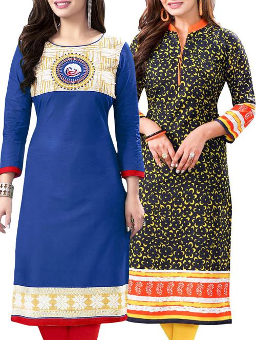 set of 2 multi colored cotton unstitched kurta combo - 14531586 - Very Small Image - 1
