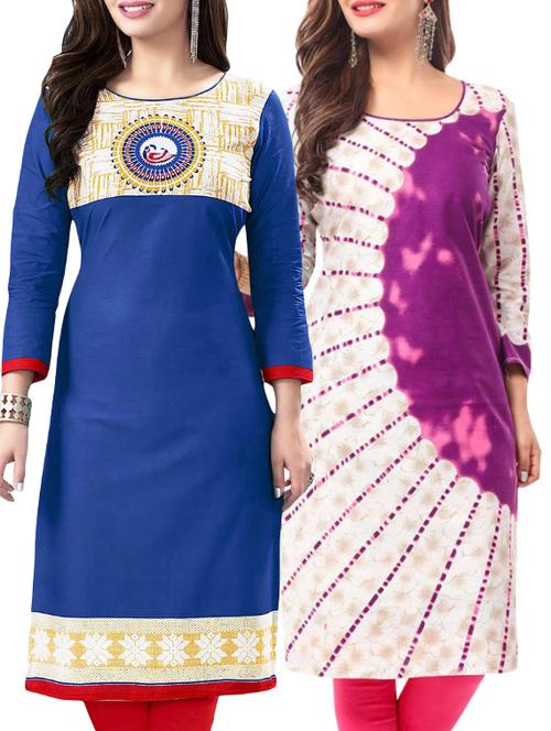 set of 2 multi colored cotton unstitched kurta combo - 14531588 - Very Small Image - 1