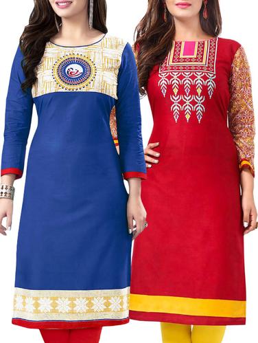 set of 2 multi colored cotton unstitched kurta combo - 14531596 - Very Small Image - 1