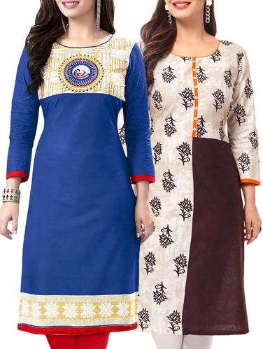 set of 2 multi colored cotton unstitched kurta combo - 14531598 - Very Small Image - 1