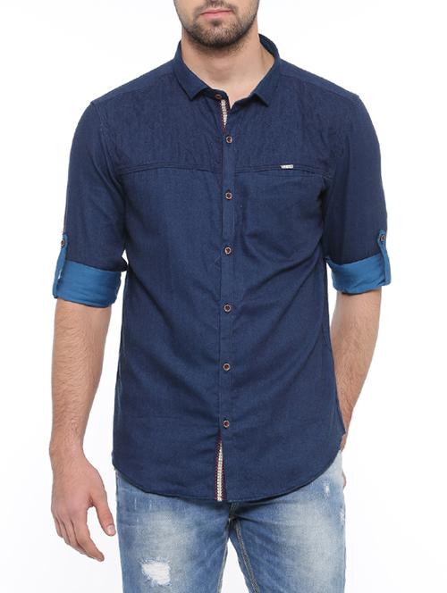 navy blue denim casual shirt - 14531650 - Very Small Image - 1