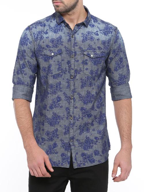 blue denim casual shirt - 14531653 - Very Small Image - 1