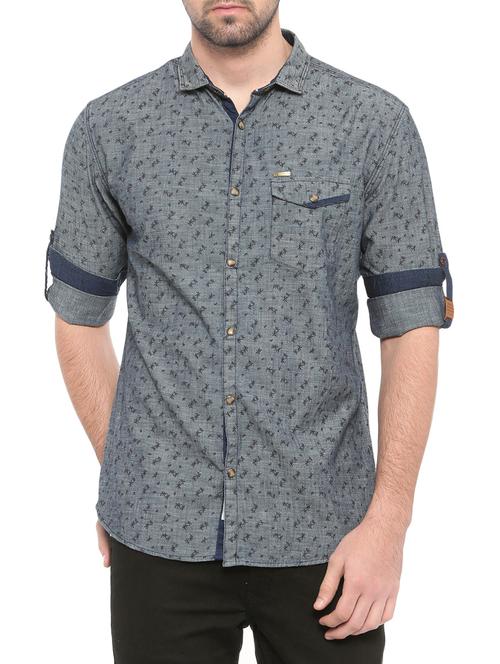 blue denim casual shirt - 14531661 - Standard Image - 1