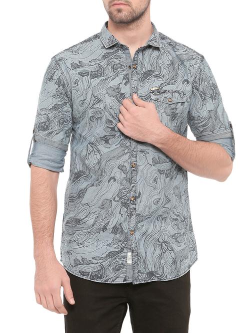 blue denim casual shirt - 14531662 - Very Small Image - 1