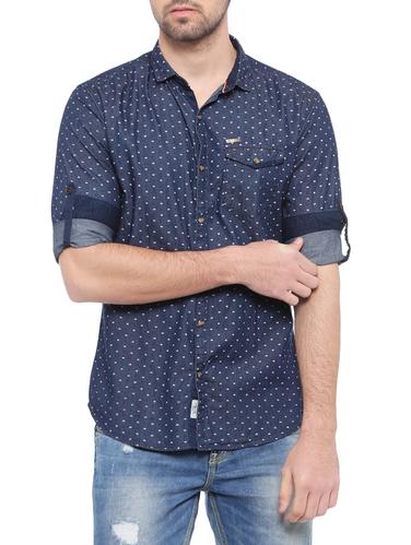 navy blue denim casual shirt - 14531665 - Very Small Image - 1