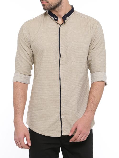 beige cotton casual shirt - 14531666 - Very Small Image - 1