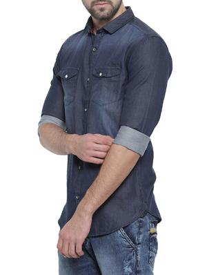 dark blue denim casual shirt - 14531670 - Standard Image - 2