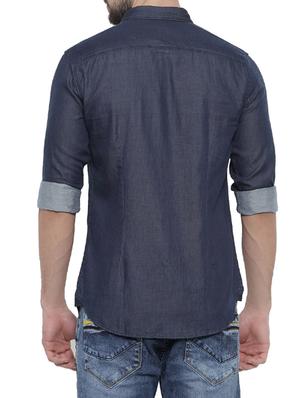 dark blue denim casual shirt - 14531670 - Standard Image - 3