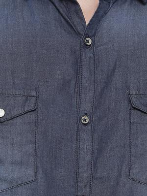 dark blue denim casual shirt - 14531670 - Standard Image - 4