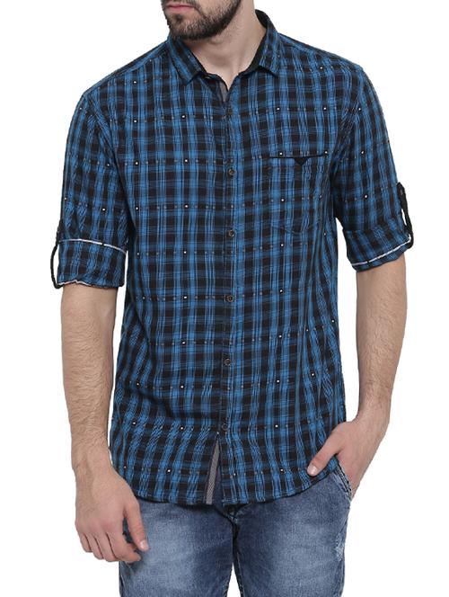 blue cotton casual shirt - 14531671 - Very Small Image - 1