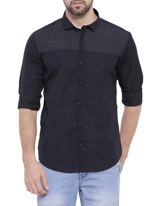 dark blue cotton casual shirt - 14531677 - Very Small Image - 1