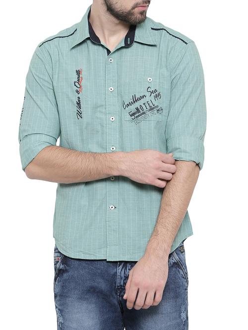 green cotton casual shirt - 14531693 - Very Small Image - 1