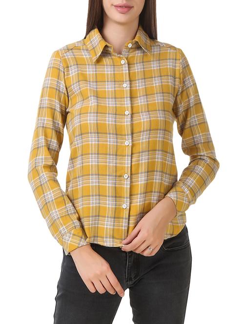 yellow checkered rayon shirt - 14531698 - Standard Image - 1