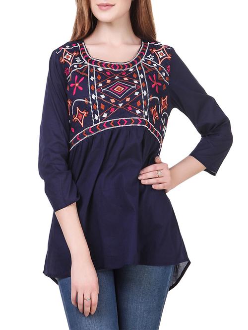 navy blue casual cotton top - 14531861 - Standard Image - 1