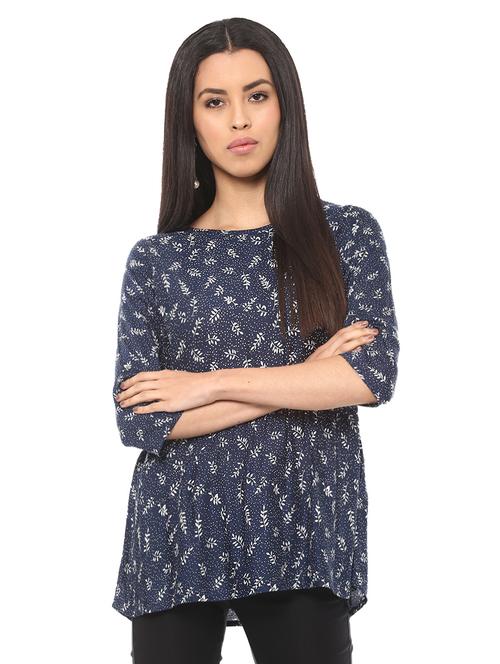 leaf print boat neck top - 14531896 - Standard Image - 1