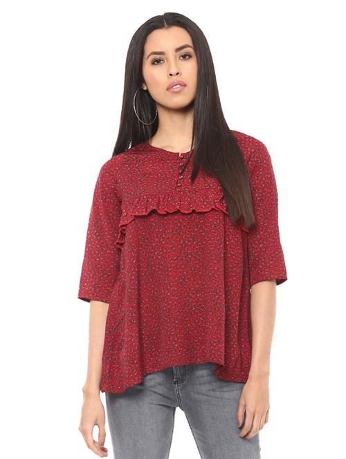 Frill detail floral henley top - 14531903 - Very Small Image - 1