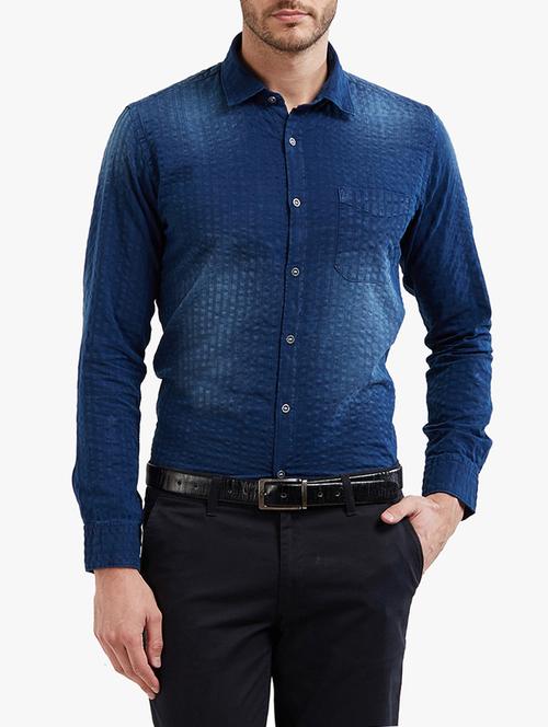 blue cotton casual shirt - 14531944 - Very Small Image - 1