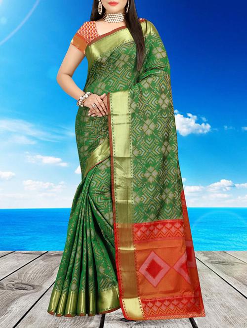 green silk blend patola saree - 14531948 - Very Small Image - 1