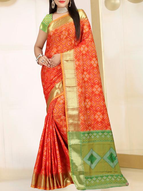 orange silk blend patola saree - 14531949 - Very Small Image - 1