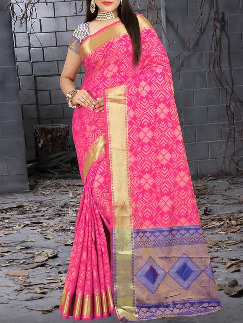 pink silk blend patola saree - 14531950 - Very Small Image - 1