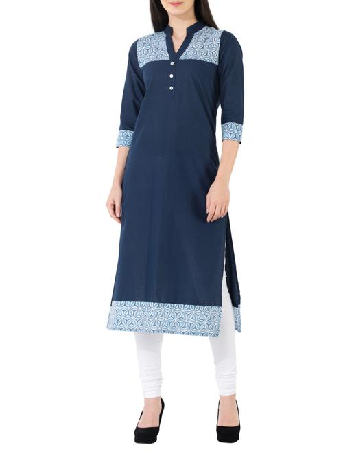 blue cotton straight kurta - 14531996 - Very Small Image - 1