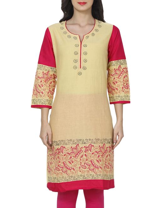 mustard cotton straight kurta - 14531999 - Very Small Image - 1