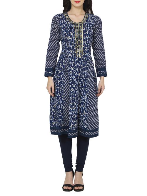 blue cotton a-line indigo kurta - 14532002 - Standard Image - 1