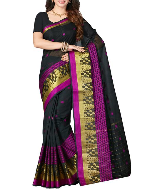 black cotton blend woven saree with blouse - 14532011 - Very Small Image - 1