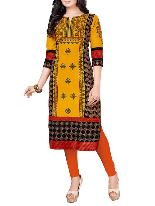 yellow cotton straight kurta - 14532020 - Very Small Image - 1