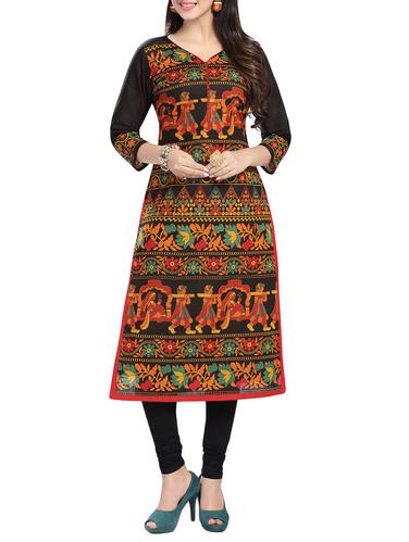 black cotton printed straight kurta - 14532025 - Very Small Image - 1