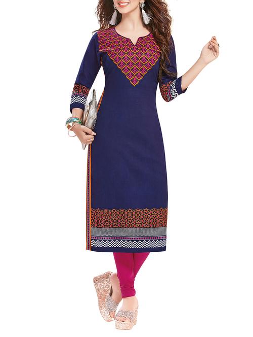 blue cotton straight kurta - 14532029 - Very Small Image - 1