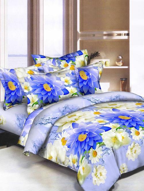 Floral Print Microfibre Double Bedsheet with 2 Pillow Covers - 14532035 - Very Small Image - 1