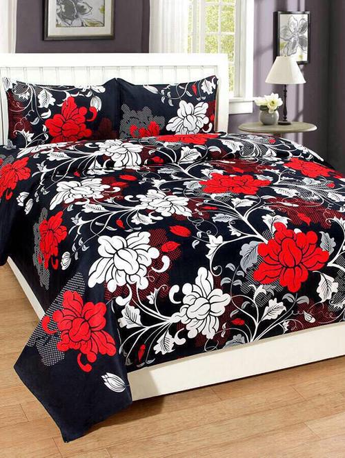 Floral Print Microfibre Double Bedsheet with 2 Pillow Covers - 14532039 - Very Small Image - 1
