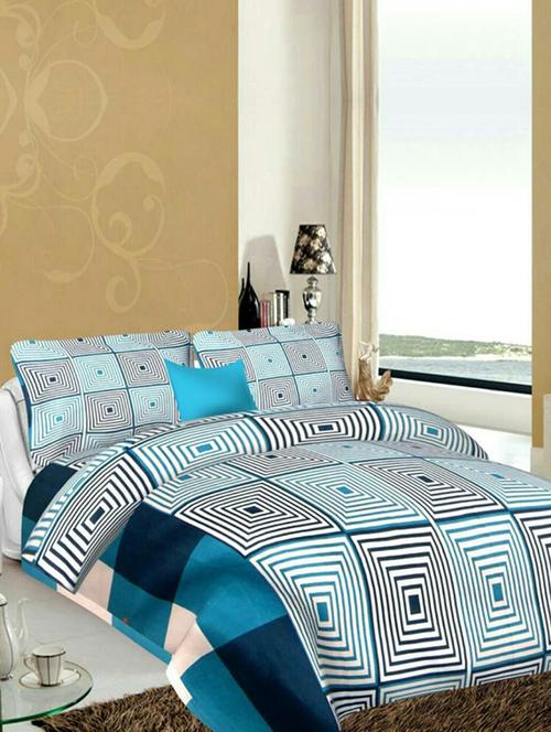 Geometric Print Microfibre Double Bedsheet with 2 Pillow Covers - 14532045 - Very Small Image - 1