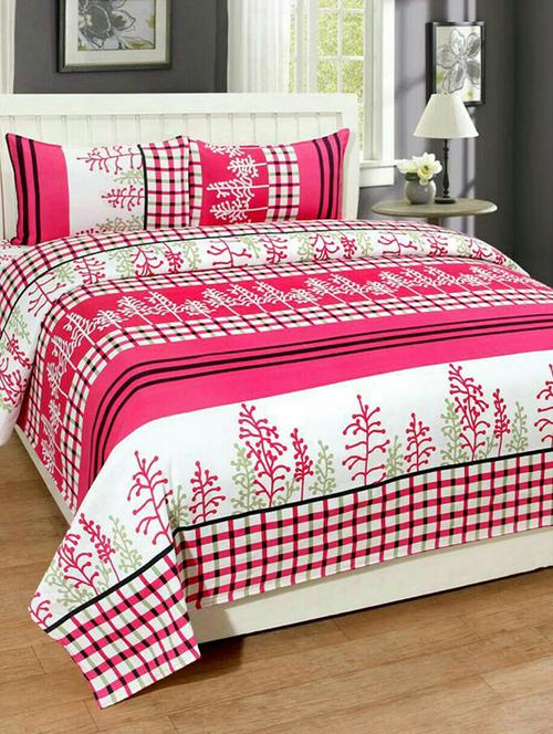 Check Print Microfibre Double Bedsheet with 2 Pillow Covers - 14532051 - Very Small Image - 1