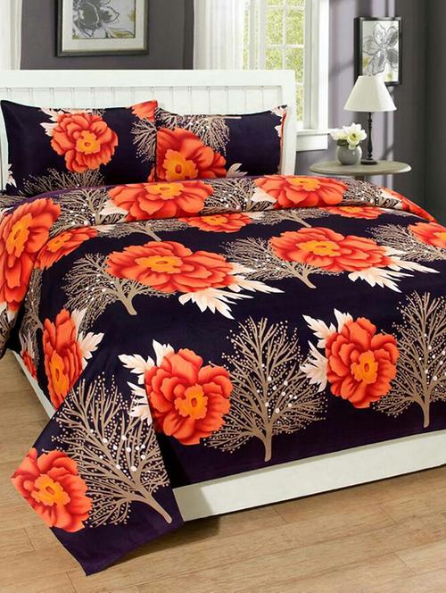 Floral Print Microfibre Double Bedsheet with 2 Pillow Covers - 14532055 - Very Small Image - 1