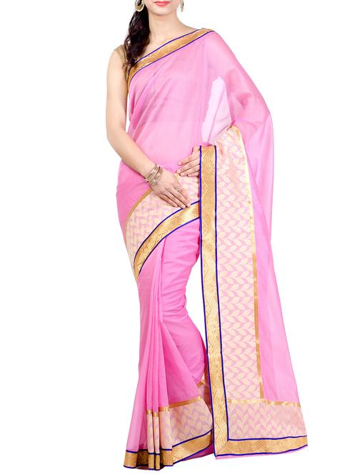 pink bordered saree with blouse - 14532092 - Very Small Image - 1