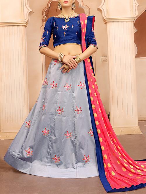 grey silk flared lehenga - 14532096 - Very Small Image - 1