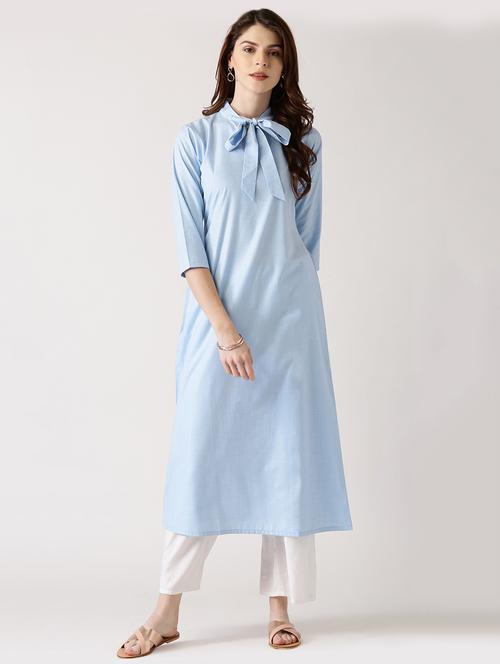blue cotton aline kurta - 14532244 - Very Small Image - 1