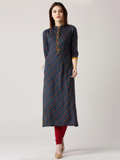 blue rayon straight kurta - 14532249 - Very Small Image - 1