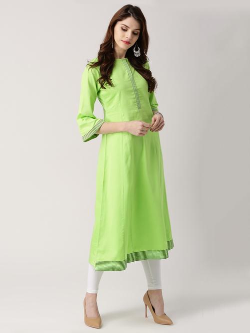 green cotton aline kurta - 14532250 - Very Small Image - 1