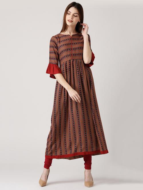 multi colored rayon a-line kurta - 14532255 - Very Small Image - 1