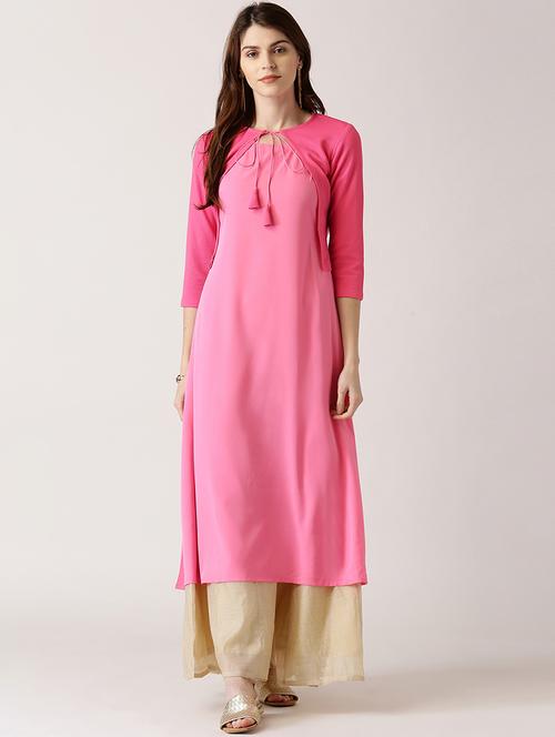 pink crepe straight kurta - 14532261 - Very Small Image - 1