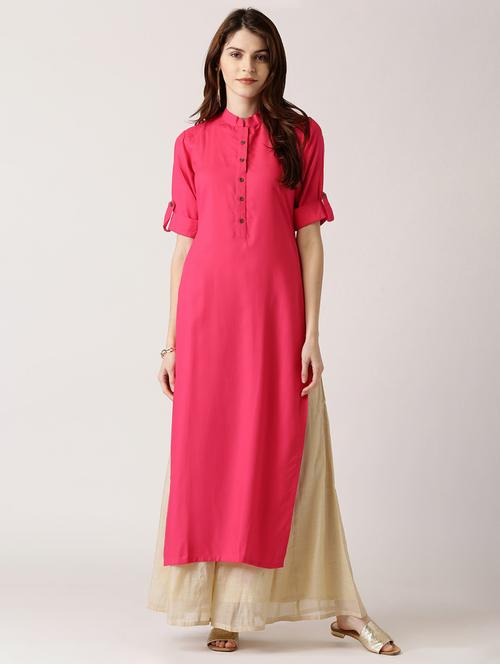 pink rayon straight kurta - 14532265 - Very Small Image - 1