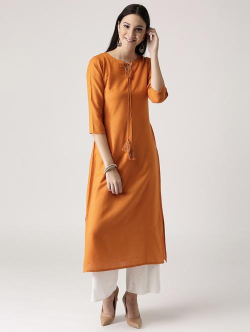 orange rayon straight kurta - 14532270 - Very Small Image - 1