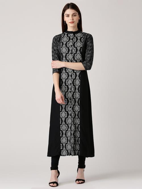 black cotton straight kurta - 14532272 - Very Small Image - 1