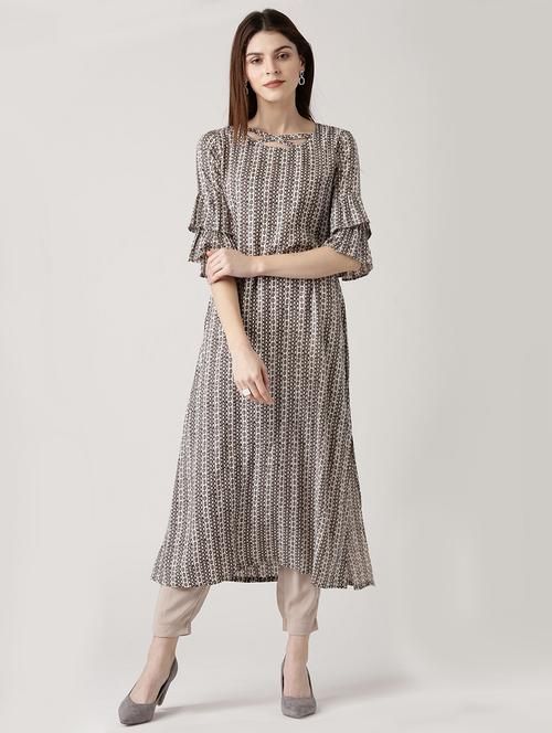 Grey cotton straight kurta - 14532273 - Very Small Image - 1